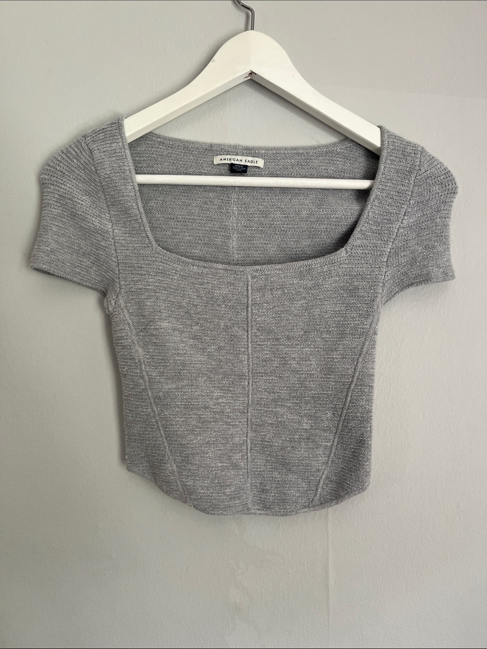 American Eagle Light Gray Knit Top with Square Neck